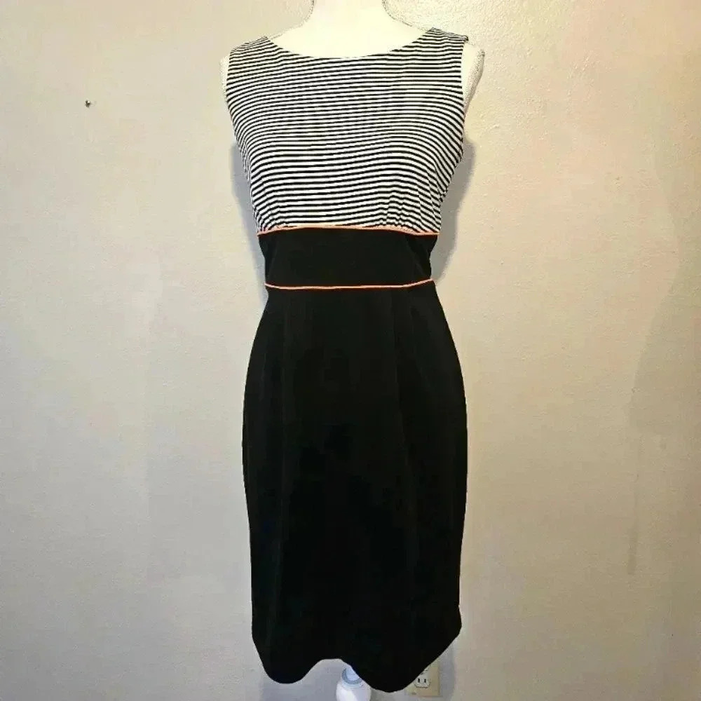 Perceptions Black and White Striped Midi Dress